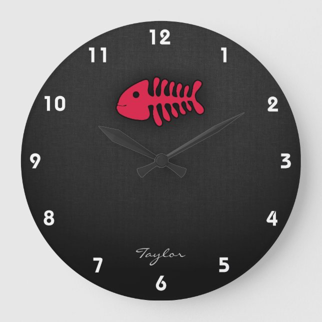 Crimson Red Fish Bones Large Clock (Front)