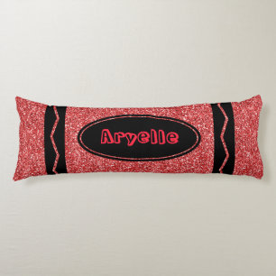 Crimson Red Glitter Crayon Custom Name Body Pillow