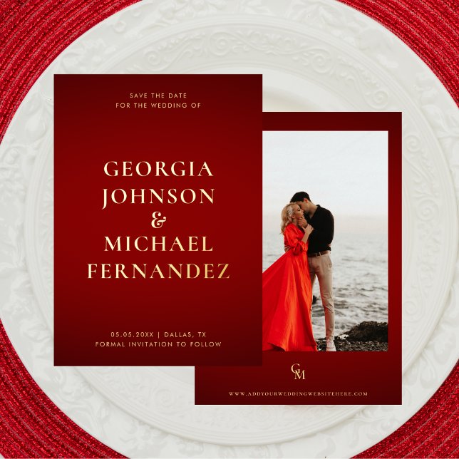 Crimson Red Gold Big Names Photo Monogram Wedding (Creator Uploaded)