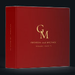 Crimson Red & Gold Monogram Minimalist Wedding Binder<br><div class="desc">This elegant binder,  featuring elegant gold monogram and editable text would make a wonderful addition to your celebration. Easily add your own details by clicking on the "Personalize" option.</div>
