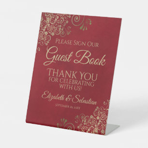 Crimson Red & Gold Please Sign our Guest Book Sign