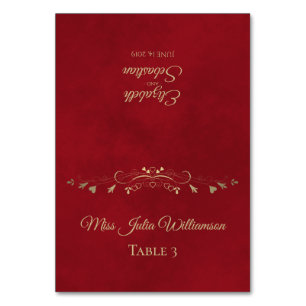 Crimson Red & Gold Wedding DIY Fold Place Card