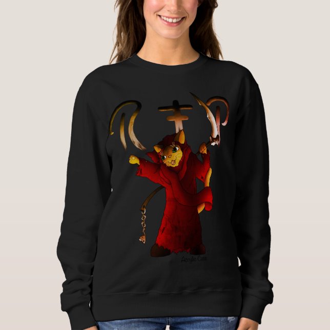 Crimson Red Grim Reaper Cat Sweatshirt (Front)