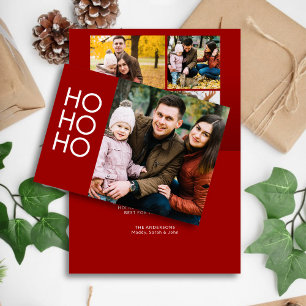 Crimson Red "HO HO HO" Holiday Card