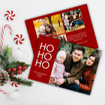 Crimson Red "HO HO HO" Photo Collage Christmas Holiday Card<br><div class="desc">Elegant modern minimalist holiday photo collage card featuring four photos (placeholders to be replaced), clean typography and a rich bold modern colour background. Card face includes a vertically aligned "HO HO HO" as the main theme. Great opportunity to share a bit of the year with friends and family through multiple...</div>