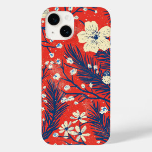Crimson Red Indigo Winter Botanical Pattern Case-Mate iPhone 14 Case