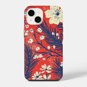 Crimson Red Indigo Winter Botanical Pattern iPhone 14 Case
