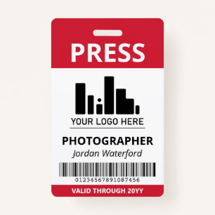 Crimson Red Logo Bar Code Press ID Badge