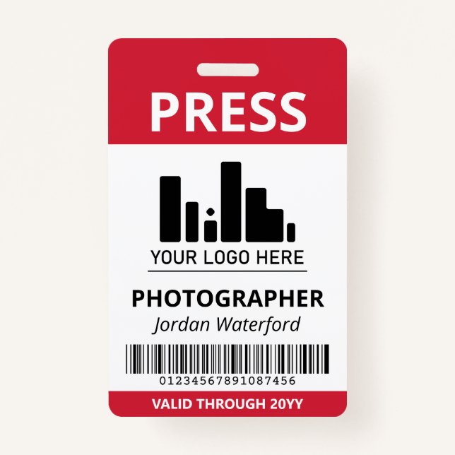 Crimson Red Logo Bar Code Press ID Badge (Front)
