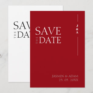 Crimson Red Minimalist Monogram Save the Date