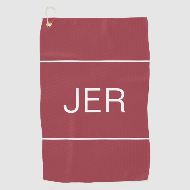 Crimson Red Monogrammed Initial Golfer Sports Pro Golf Towel (Front)
