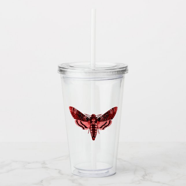 Crimson Red Moth Acrylic Tumbler (Front)