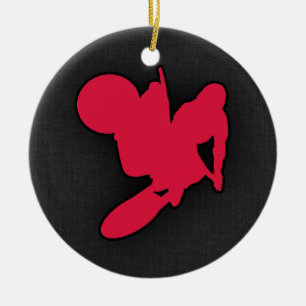 Crimson Red Motocross Ceramic Ornament