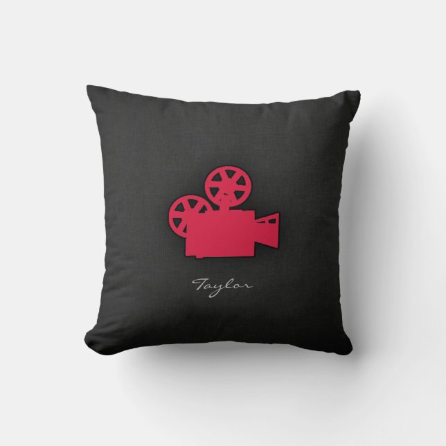 Crimson Red Movie Camera Throw Pillow (Front)