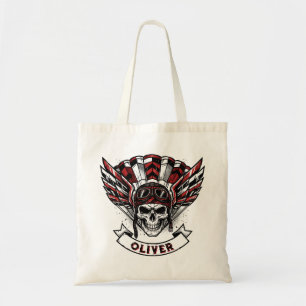 Crimson Red Paratrooper Wings & Skull Tote Bag