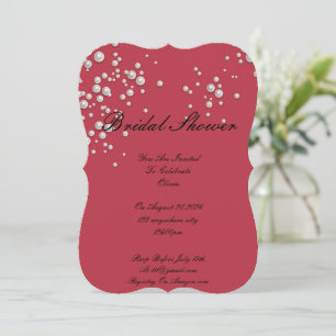 crimson red pearl bridal shower invitation