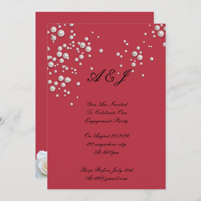 crimson red pearl invitation (Front/Back)