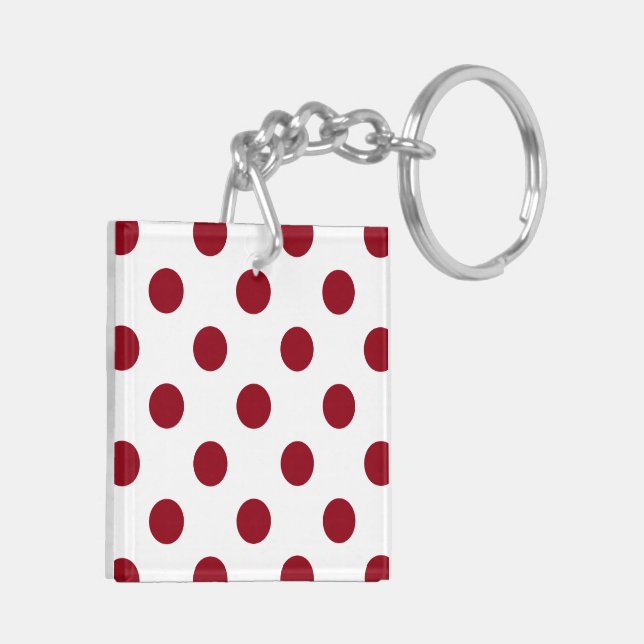 Crimson Red Polka Dots Circles Keychain (Back Left)