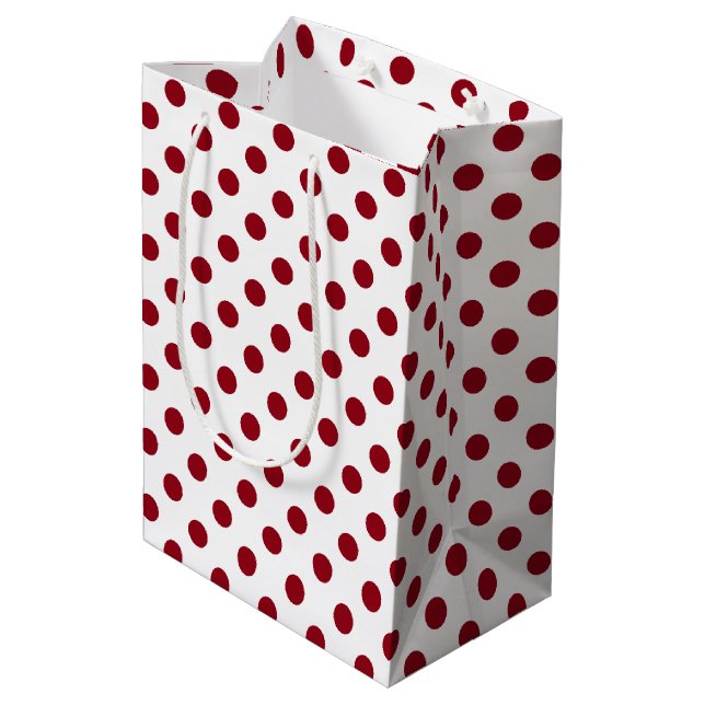 Crimson Red Polka Dots Circles Medium Gift Bag (Back Angled)