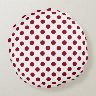 Crimson Red Polka Dots Circles Round Pillow
