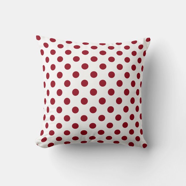 Crimson Red Polka Dots Circles Throw Pillow (Front)