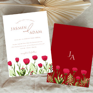 Crimson Red Poppies Floral Wedding Invitation