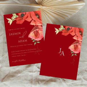 Crimson Red Poppies Floral Wedding Invitation