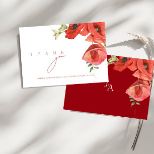 Crimson Red Poppies Floral Wedding Thank You Card