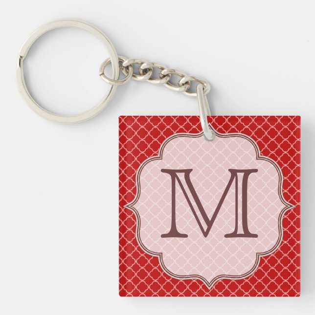 Crimson Red Quarterfoil Latti Monogram Key Chain (Front)