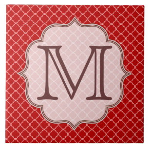 Crimson Red Quarterfoil Monogram Display Tile