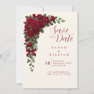 Crimson Red Rose Garland Wedding Invitation