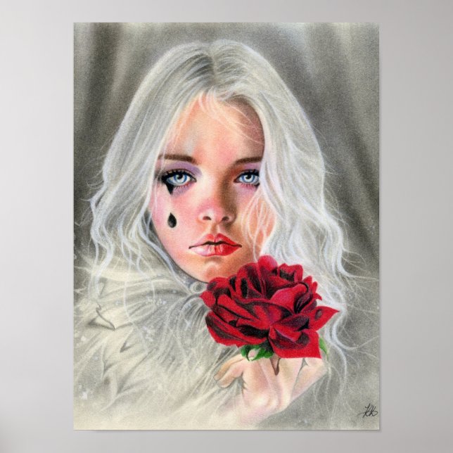 Crimson Red rose gothic girl mime POSTER (Front)