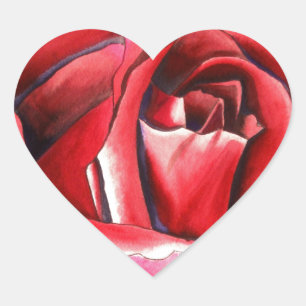 Crimson Red Rose original watercolor art Heart Sticker