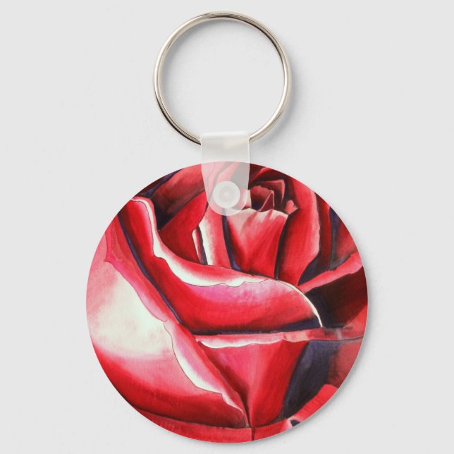 Crimson Red Rose original watercolor art Keychain (Front)