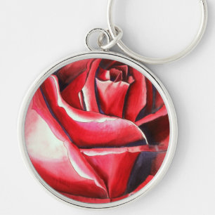 Crimson Red Rose original watercolor art painting Keychain