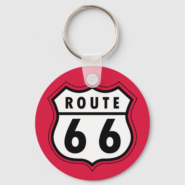 Crimson Red Route 66 Road Sign Keychain (Front)
