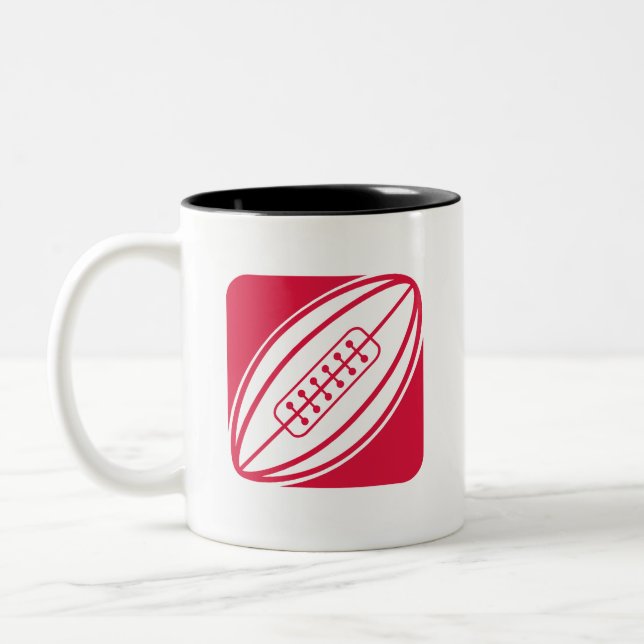 Crimson Red Rugby Two-Tone Coffee Mug (Left)