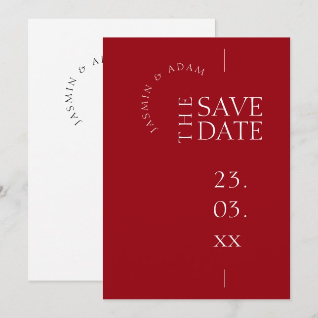 Crimson Red Simple Typography Wedding Save the Date (Front/Back)