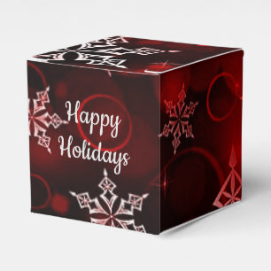 Crimson Red Snowflake Motif Cube Favor Box
