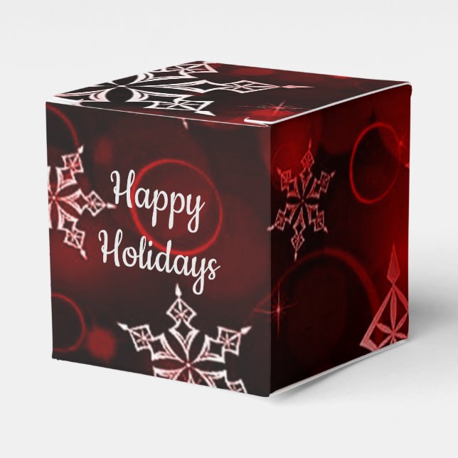 Crimson Red Snowflake Motif Cube Favor Box (Front Side)