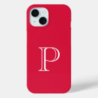 Crimson Red Solid Color Monogram Initial