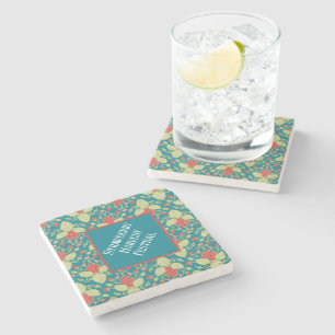 Crimson Red Strawberry Fruit, Blossoms & Runners Stone Coaster