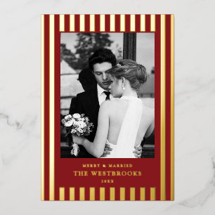 Crimson Red Stripes Foil Holiday Card
