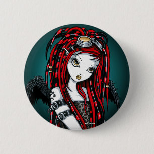 "Crimson" Red Tattoo Cyber Goth Angel Button