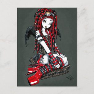 "Crimson" Red Tattoo Cyber Goth Angel Postcard