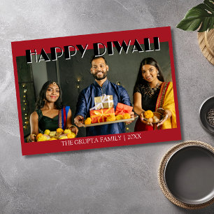 Crimson Red Traditional Photo Happy Diwali Holiday Card