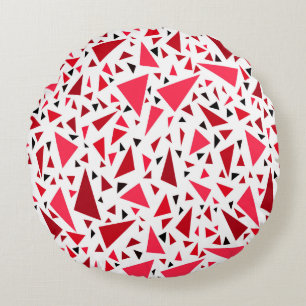 crimson red triangles on white retro background round pillow