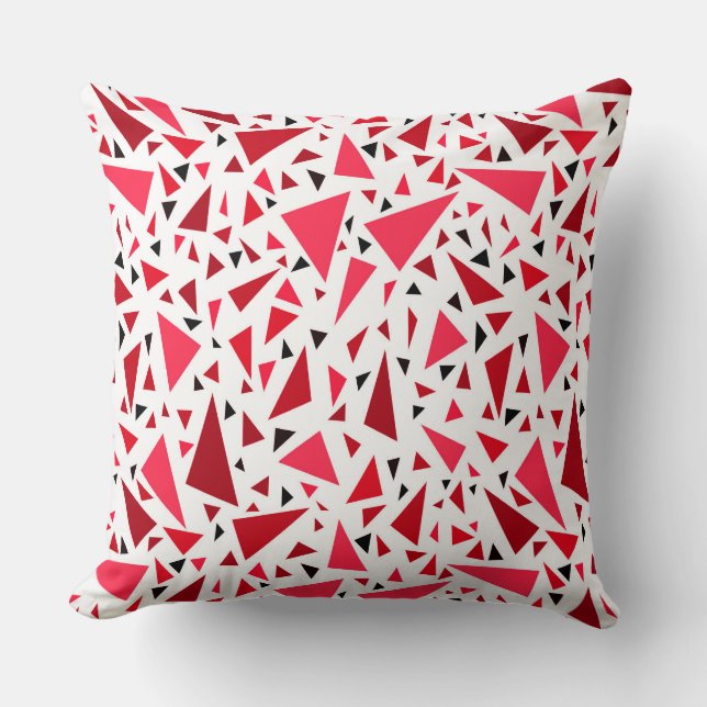 crimson red triangles on white retro background throw pillow (Front)