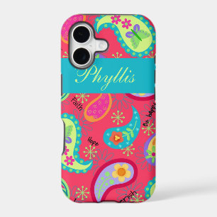 Crimson Red Turquoise Modern Paisley Pattern