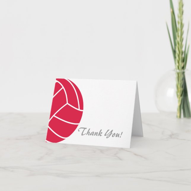 Crimson Red Volleyball Thank You Card (Front)